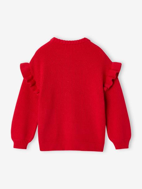 Pull manches volantées fille rouge+vanille+vert sauge - vertbaudet enfant 