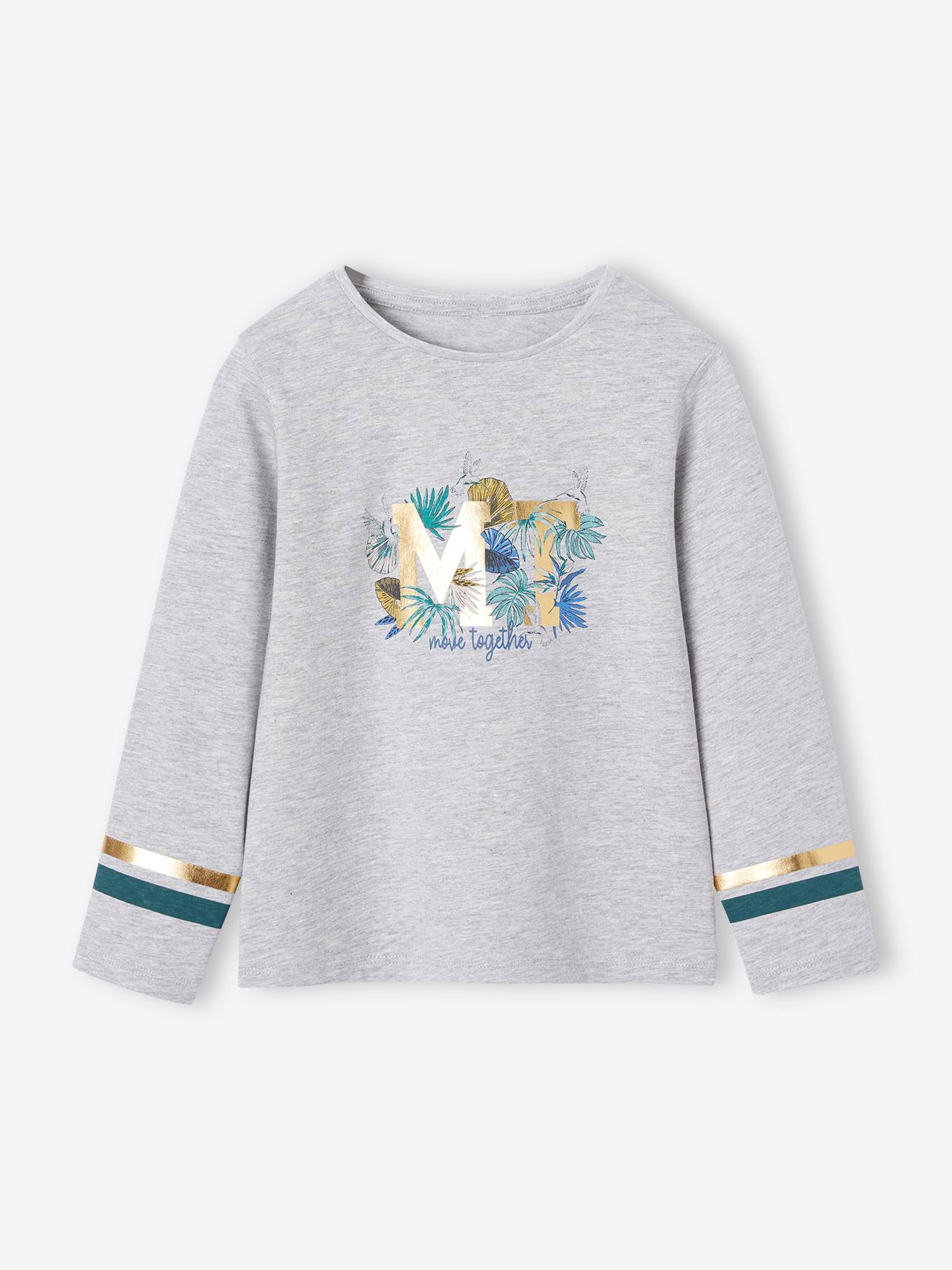 Vertbaudet Sportief Shirt Met Glanzend Tropisch Motief Meisjes Gemêleerd Grijs