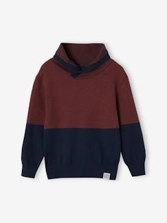 Garçon-Pull, gilet, sweat-Pull col croisé en maille fantaisie effet color block garçon