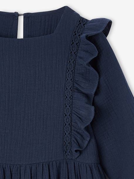 Robe à volants en gaze de coton fille marine+vieux rose - vertbaudet enfant 