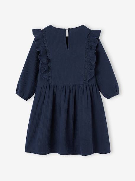Robe à volants en gaze de coton fille marine+vieux rose - vertbaudet enfant 