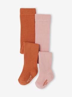 Bébé-Chaussettes, Collants-Lot de 2 paires de collants en maille côtelée bébé fille