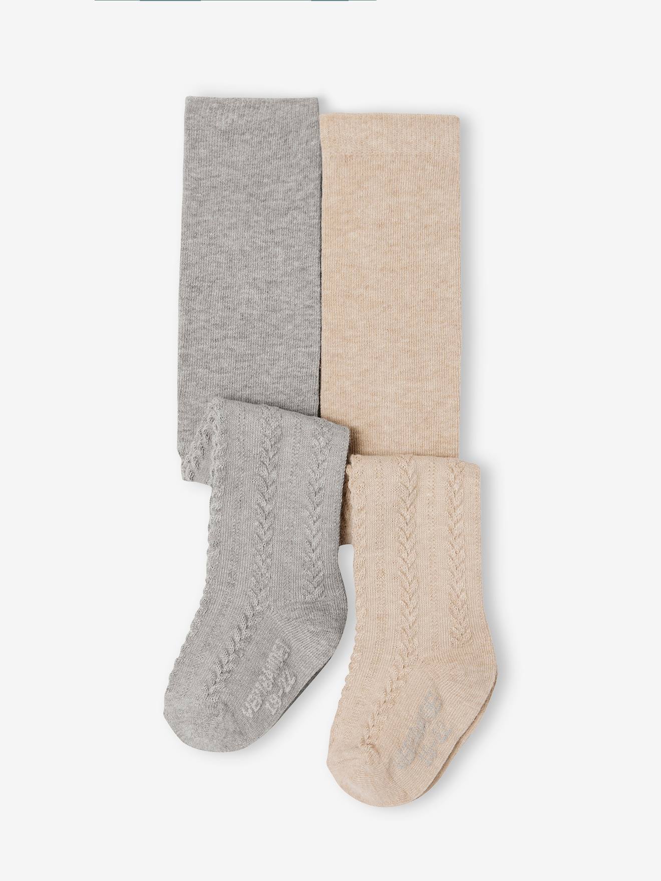 Vertbaudet Set Met 2 Paar Maillots In Tricot Met Gedraaide Steek Voor Babymeisjes Gemêleerd Grijs