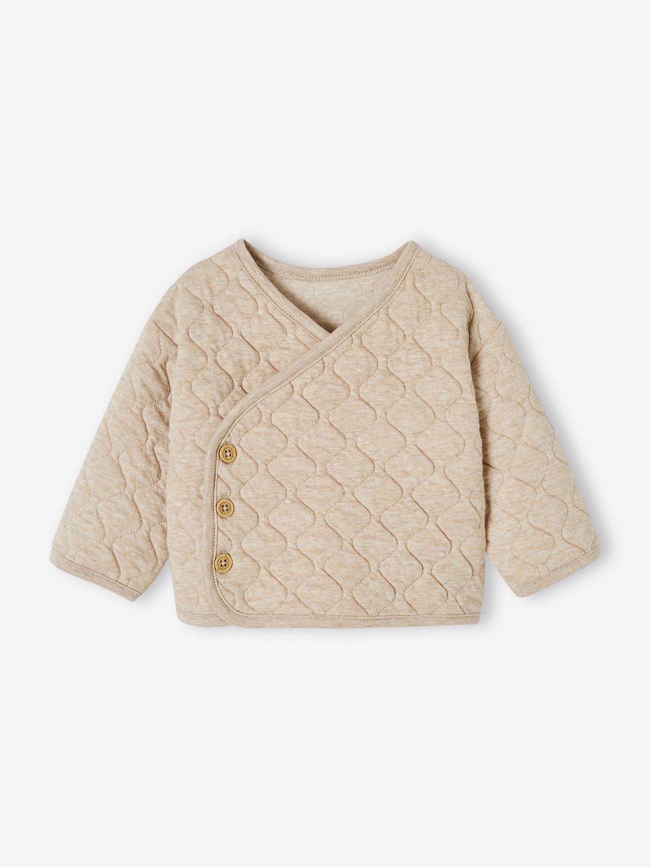 Vertbaudet Cardigan Met Gekruiste Opening Voor Pasgeborenen Gemêleerd Beige