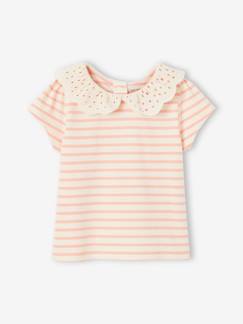 Baby-T-shirt, coltrui-Gestreept babyshirt voor meisjes met Engels borduursel