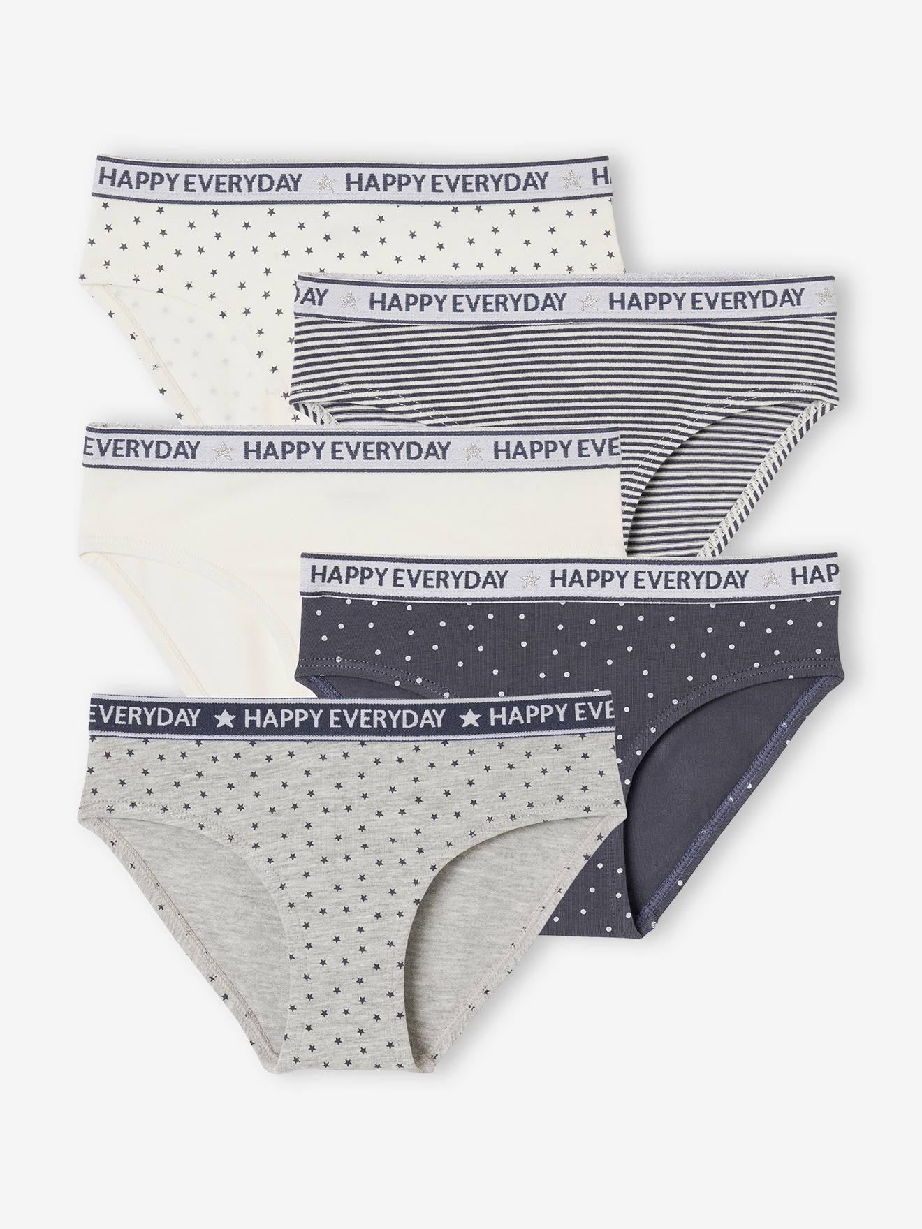 Vertbaudet Set Van 5 Alledaagse Happy Slips Voor Meisjes Gemêleerd Grijs