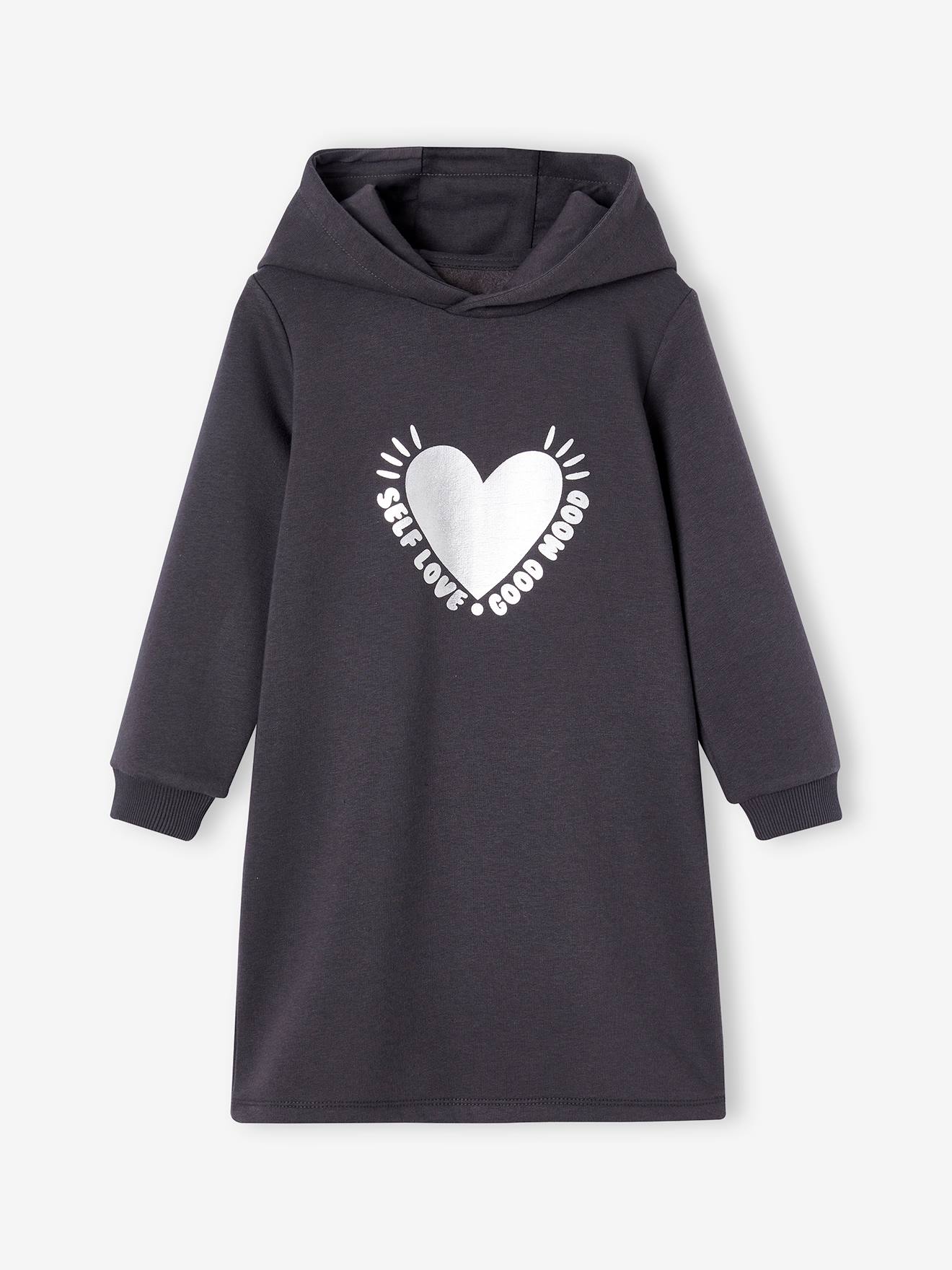 Vertbaudet Meisjesjurk Van Sweatstof Met Capuchon En Mooie Details Antraciet