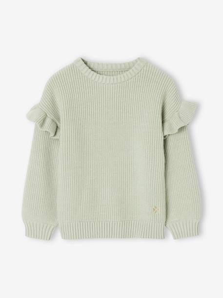 Pull manches volantées fille rouge+vanille+vert sauge - vertbaudet enfant 