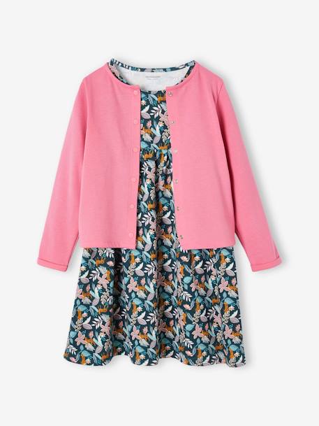 Fille-Ensemble fille cardigan et robe imprimée fleurs