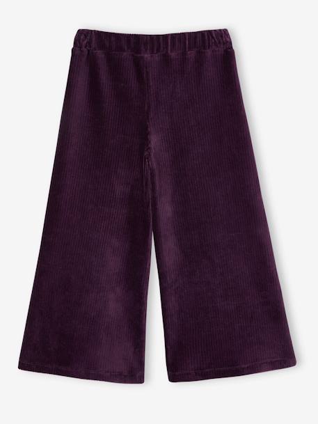 Wijde, fluwelen broek voor meisjes antraciet+bruin+chocoladebruin+grijsblauw+kaki+pruim+rozen+zachtpaars - vertbaudet enfant 