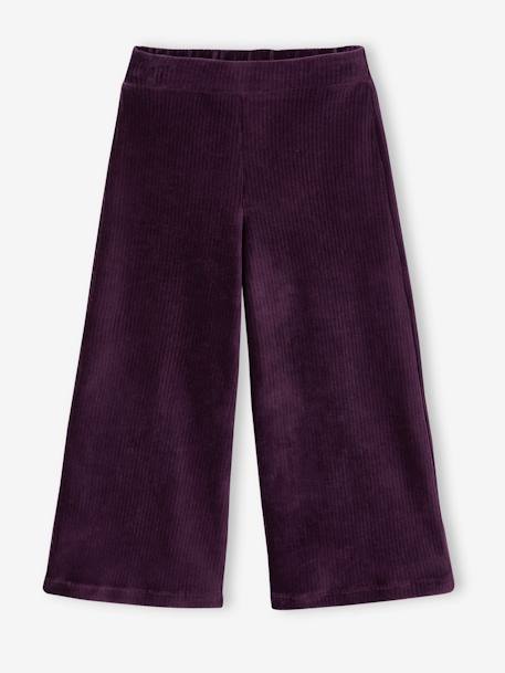 Wijde, fluwelen broek voor meisjes antraciet+bruin+chocoladebruin+grijsblauw+kaki+pruim+rozen+zachtpaars - vertbaudet enfant 