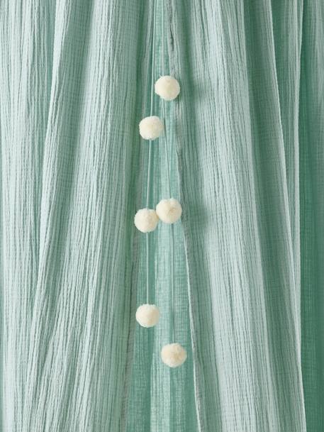 Ciel de lit en gaze de coton avec pompons beige poudré+rose+vert sauge - vertbaudet enfant 