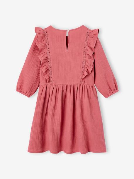 Robe à volants en gaze de coton fille marine+vieux rose - vertbaudet enfant 