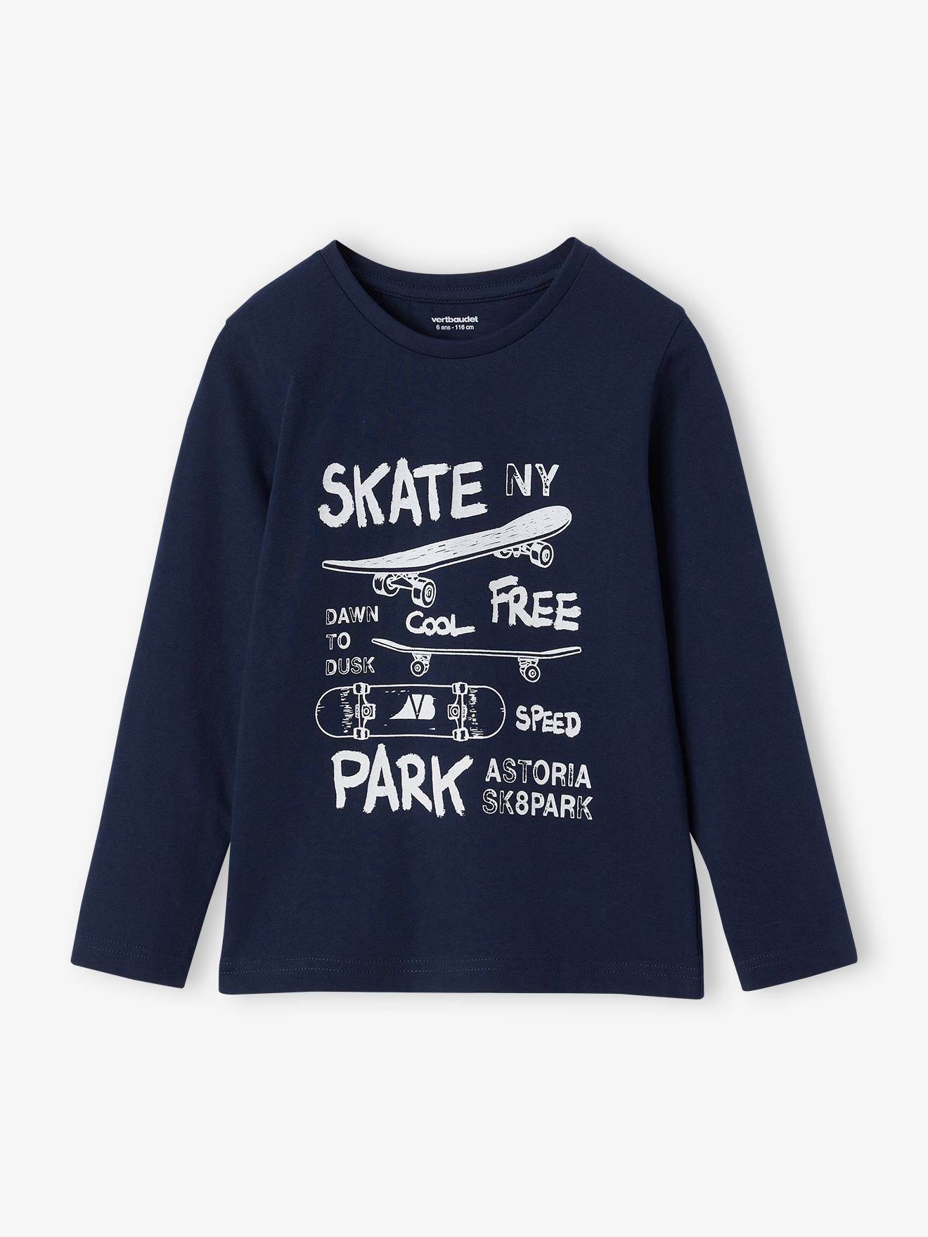 Vertbaudet Basics T-shirt Met Lange Mouwen Voor Jongens Met Een Speels Of Grafisch Motief Nachtblauw