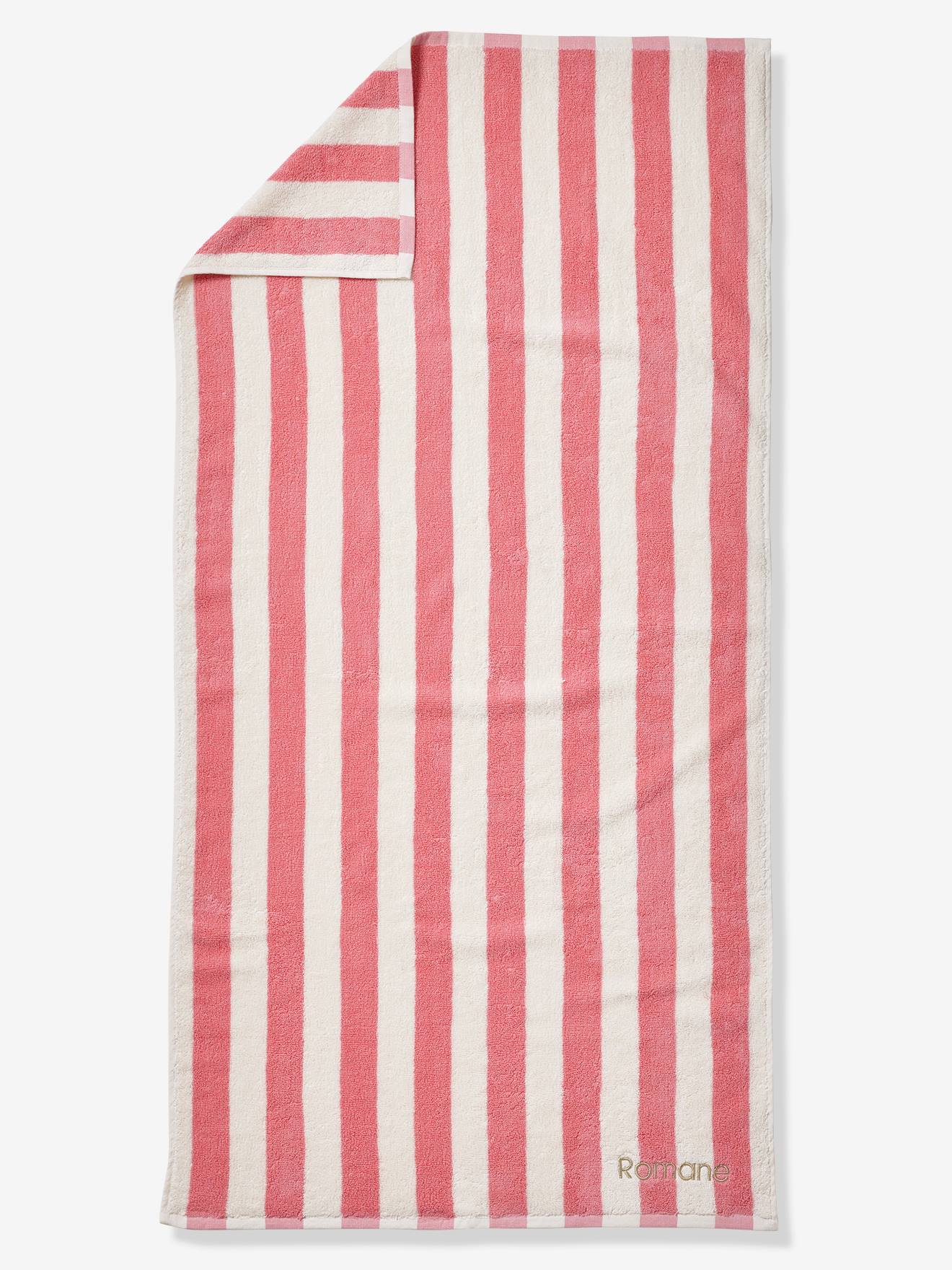Vertbaudet Personaliseerbare Gestreepte Badhanddoek Transat, Met Gerecycled Katoen Roze, Gestreept