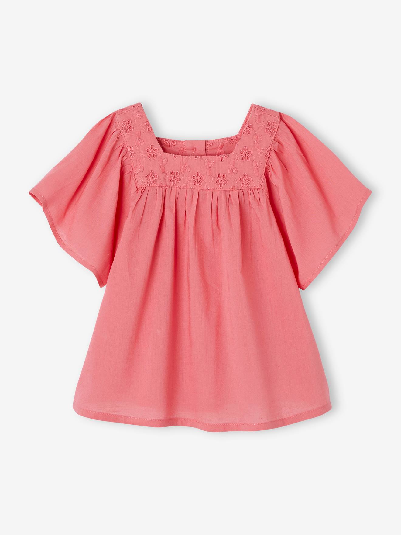 Vertbaudet Blouse Met Vierkante Halslijn En Engels Borduursel Baby's Framboos