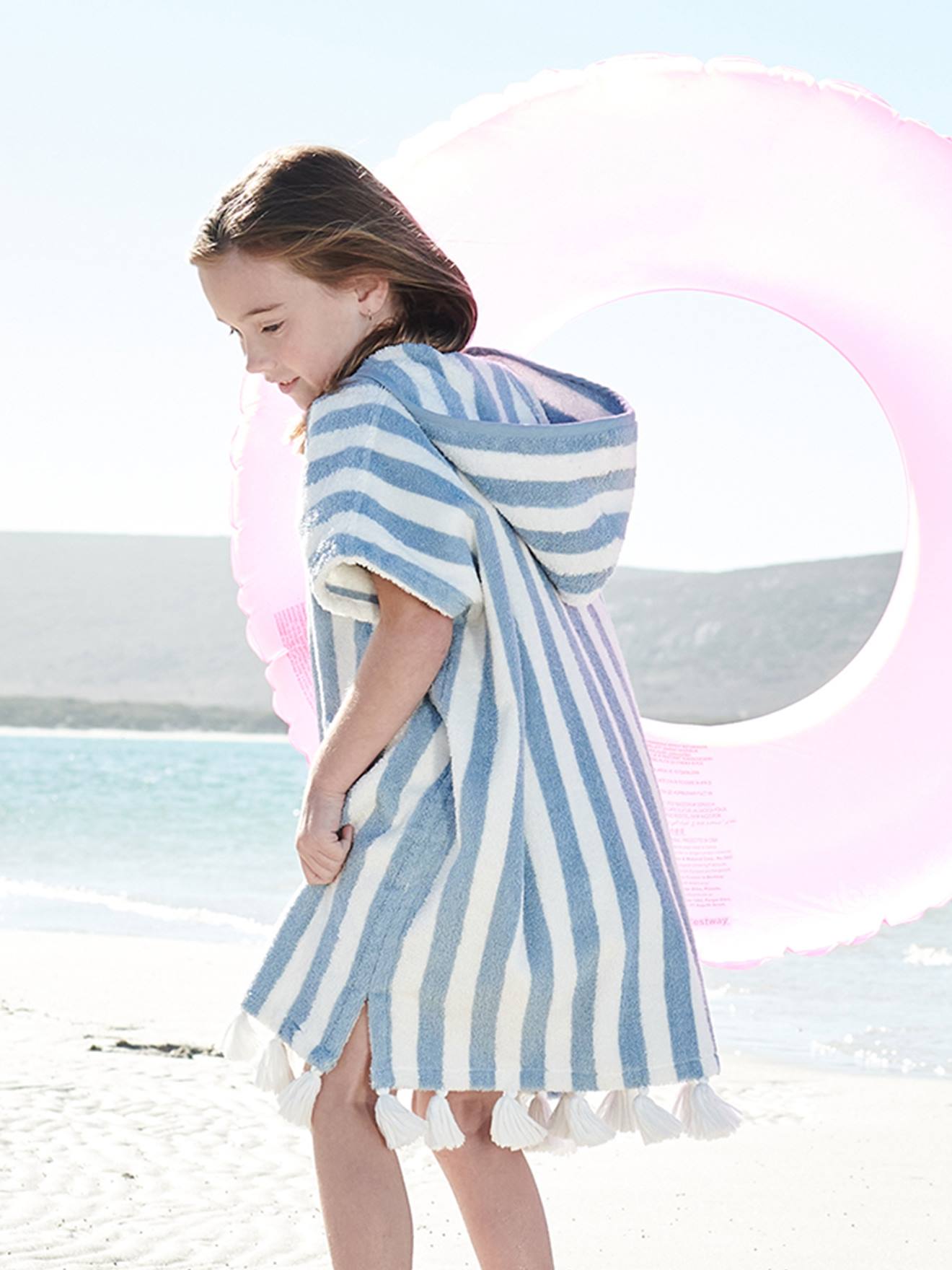 Vertbaudet Personaliseerbare Gestreepte Badponcho Voor Kinderen Blauw