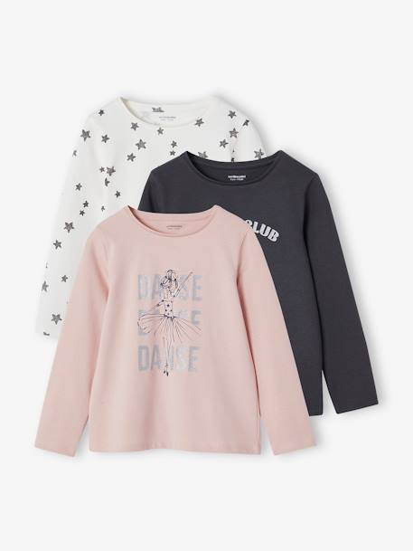 Fille-T-shirt, sous-pull-Lot de 3 t-shirts fille manches longues