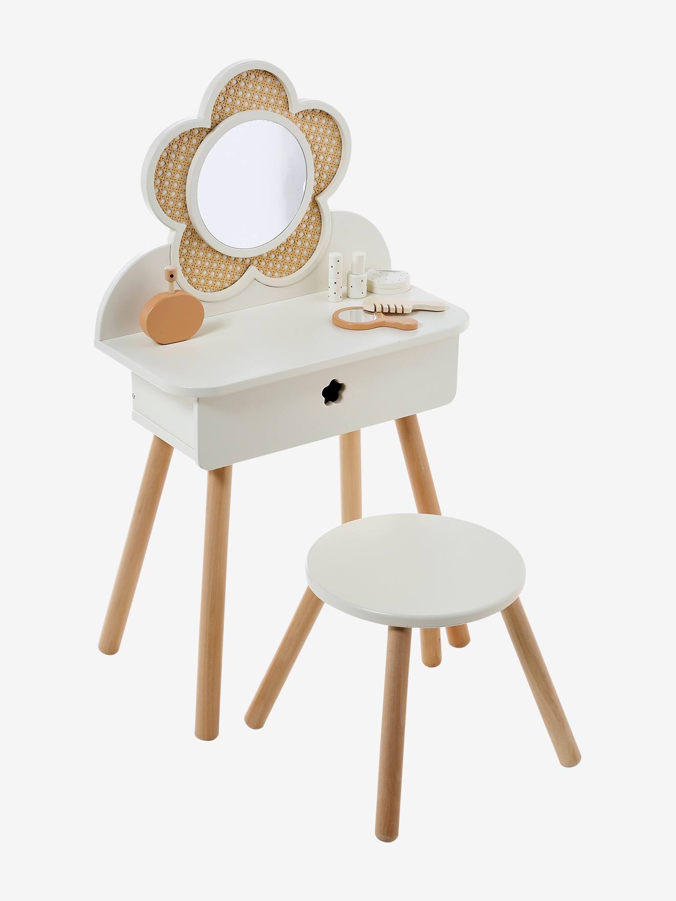 Vertbaudet Rieten Kaptafel + Accessoires In Fsc® Hout Wit