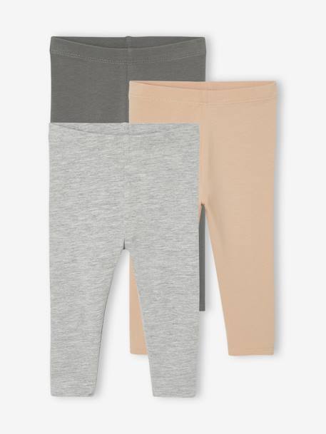 Lot 3 leggings unis bébé bleu grisé+gris chiné - vertbaudet enfant 