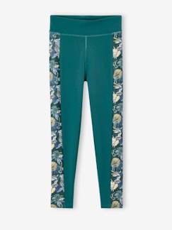 Meisje-Legging- Sportlegging van technisch materiaal meisjes zijstroken exotische bloemen