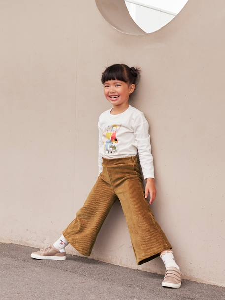 Wijde, fluwelen broek voor meisjes antraciet+bruin+chocoladebruin+grijsblauw+kaki+pruim+rozen+zachtpaars - vertbaudet enfant 