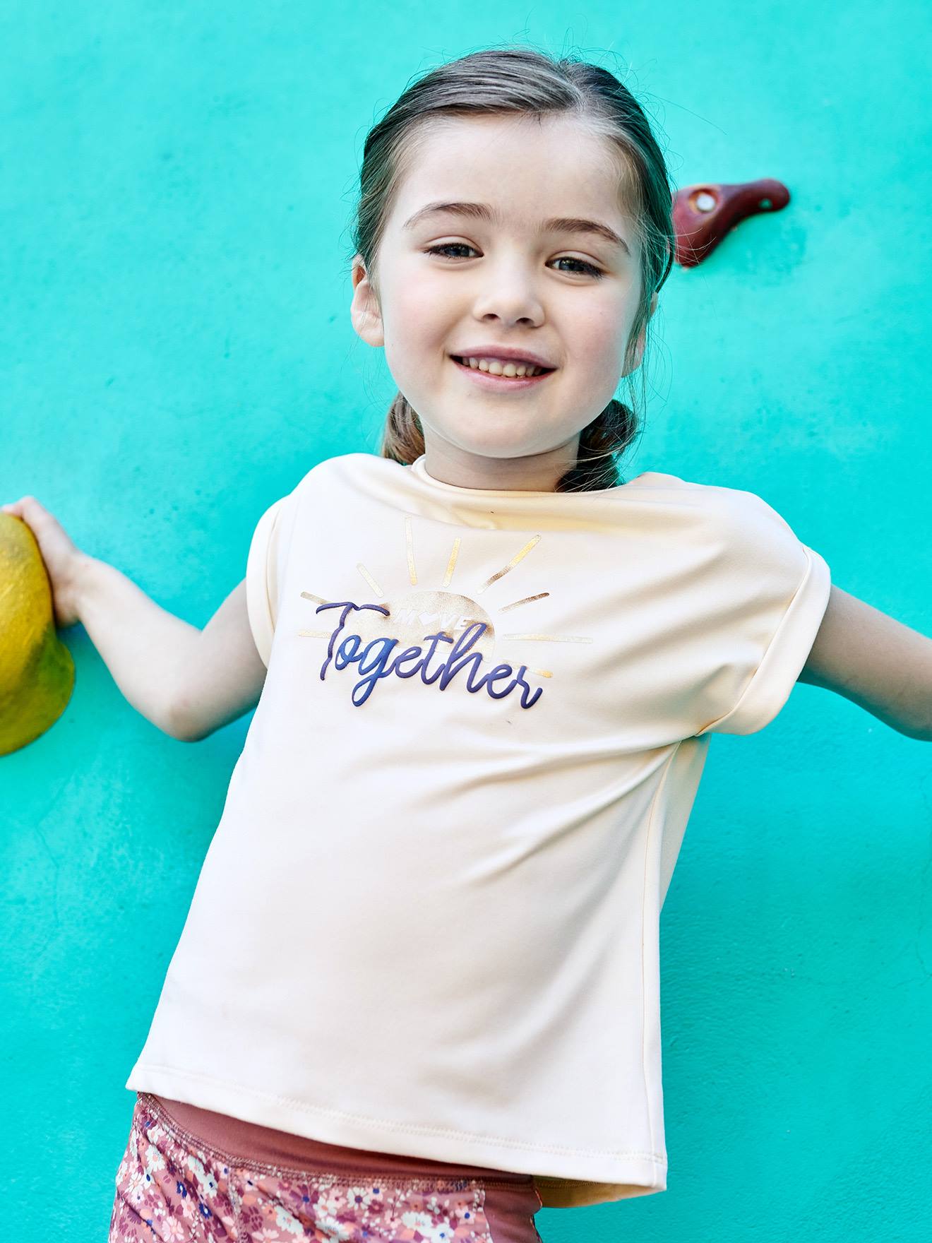 Vertbaudet Meisjessportset Met T-shirt En Kuitbroek, Met Iriserend "sunrise"-patroon Ecru