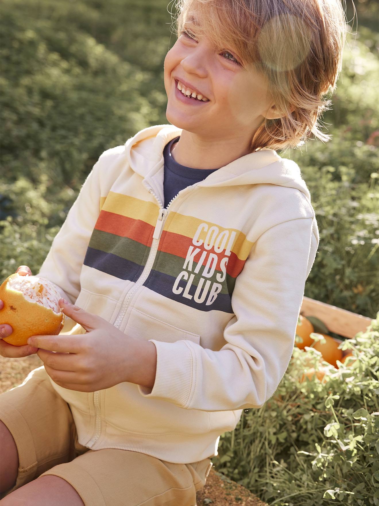 Vertbaudet Sweater Met Rits, Capuchon En Strepen Gechineerd Beige