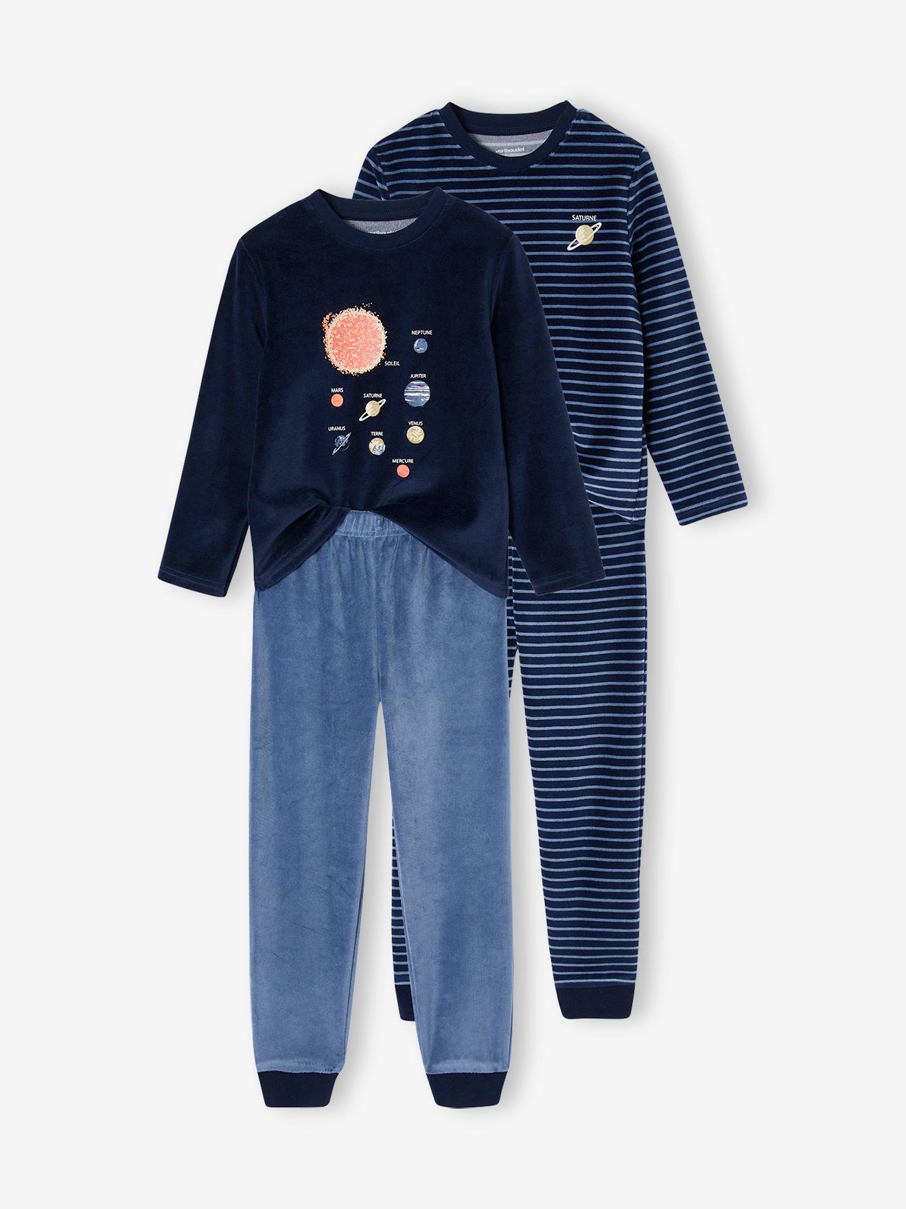 Vertbaudet Set Van 2 "ruimte" Fluwelen Pyjama's Voor Jongens Marineblauw