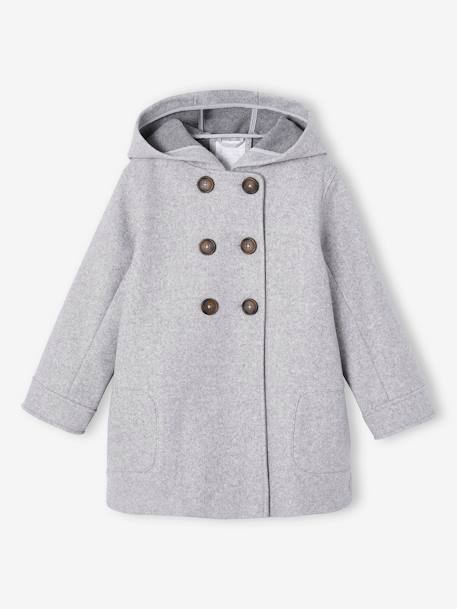 Fille-Manteau, veste-Manteau à capuche en lainage effet flanelle fille