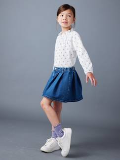 -Jupe fille en jean plissée 