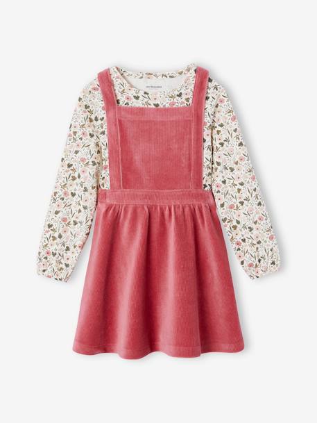 Fille-Ensemble robe tablier en velours et t-shirt fille