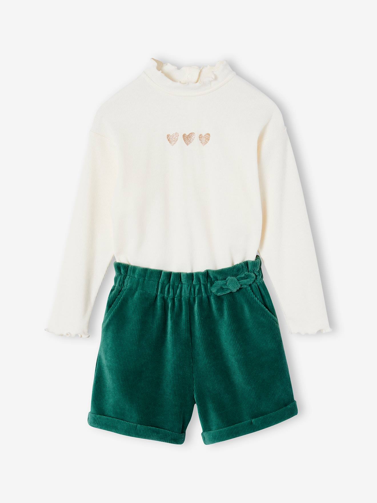 Vertbaudet Meisjesset Met Shirt + Fluwelen Short Groen