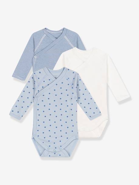 Bébé-Lot de 3 bodies croisés manches longues PETIT BATEAU