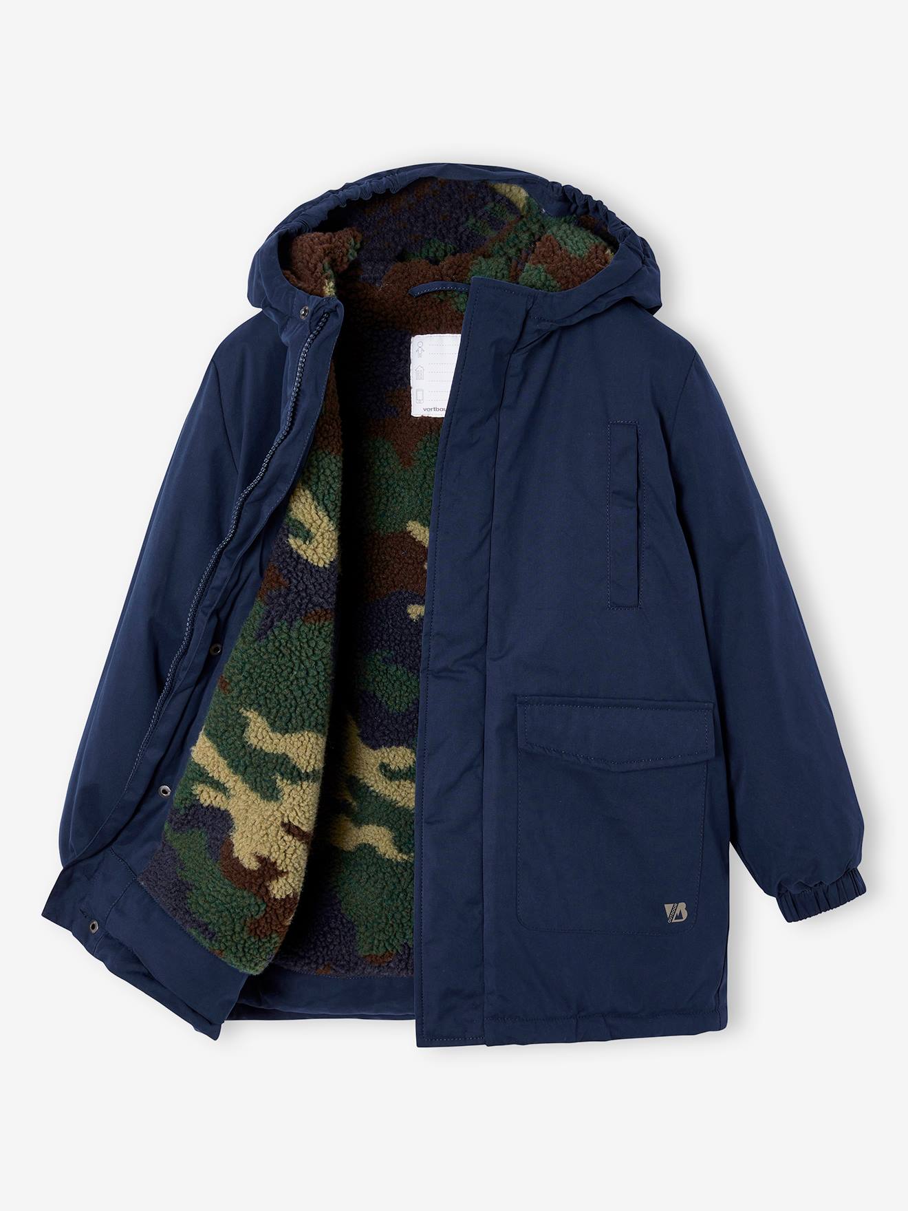 Vertbaudet Parka Met Capuchon Voor Jongens Met Camouflage Sherpavoering Nachtblauw