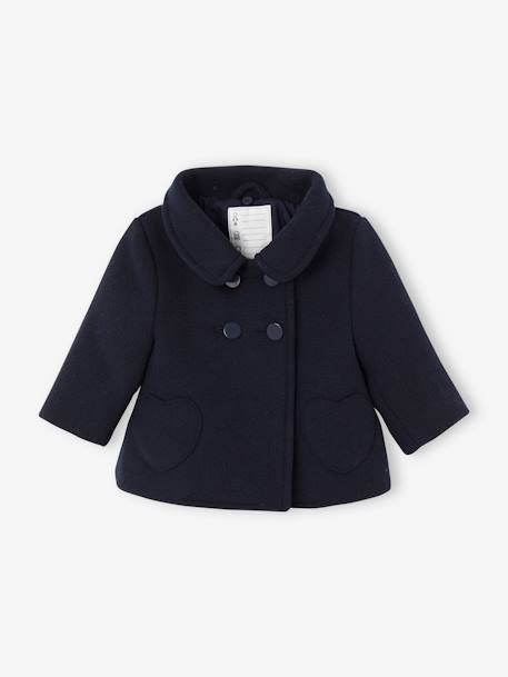 Manteau bébé fille en drap de laine col en fausse fourrure amovible marine - vertbaudet enfant 