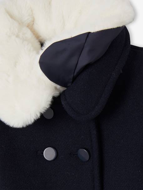 Manteau bébé fille en drap de laine col en fausse fourrure amovible marine - vertbaudet enfant 