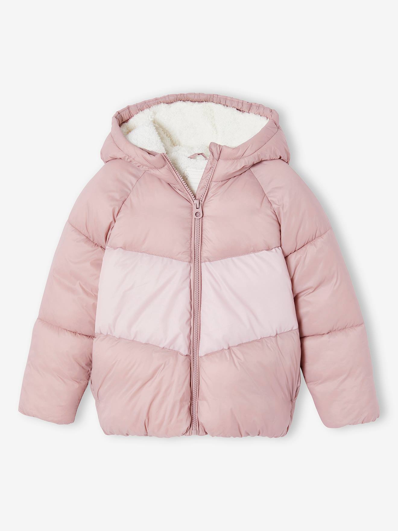 Vertbaudet Donsjack Met Capuchon Colorblock Meisjes Zachtpaars