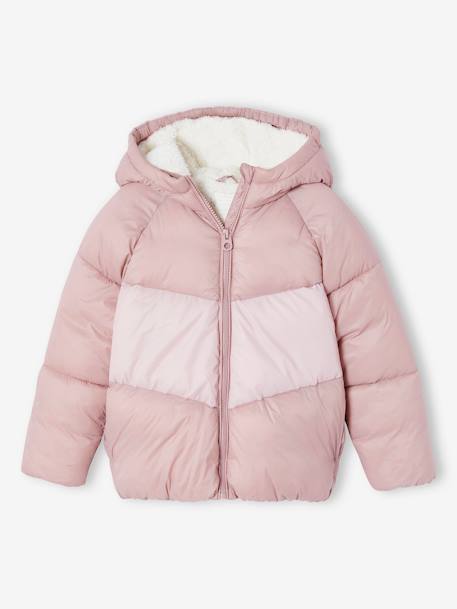 Fille-Manteau, veste-Doudoune à capuche colorblock fille