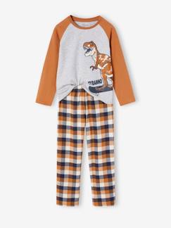 Jongens- Pyjama, surpyjama-Pyjama dino flanel ruitjes jongens