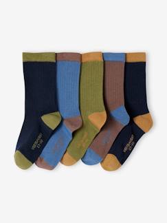 -Lot de 5 paires de chaussettes en côtes bicolores garçon