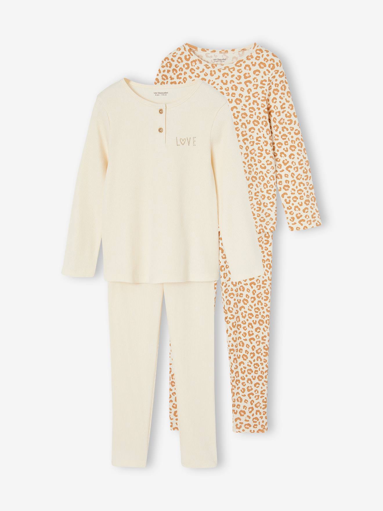 Lot De 2 Pyjamas Garçon Vertbaudet - Côtes 100% Coton - 1 Uni Col Boutonné, 1 Rayé Col Rond - Taille Selon âge - 6