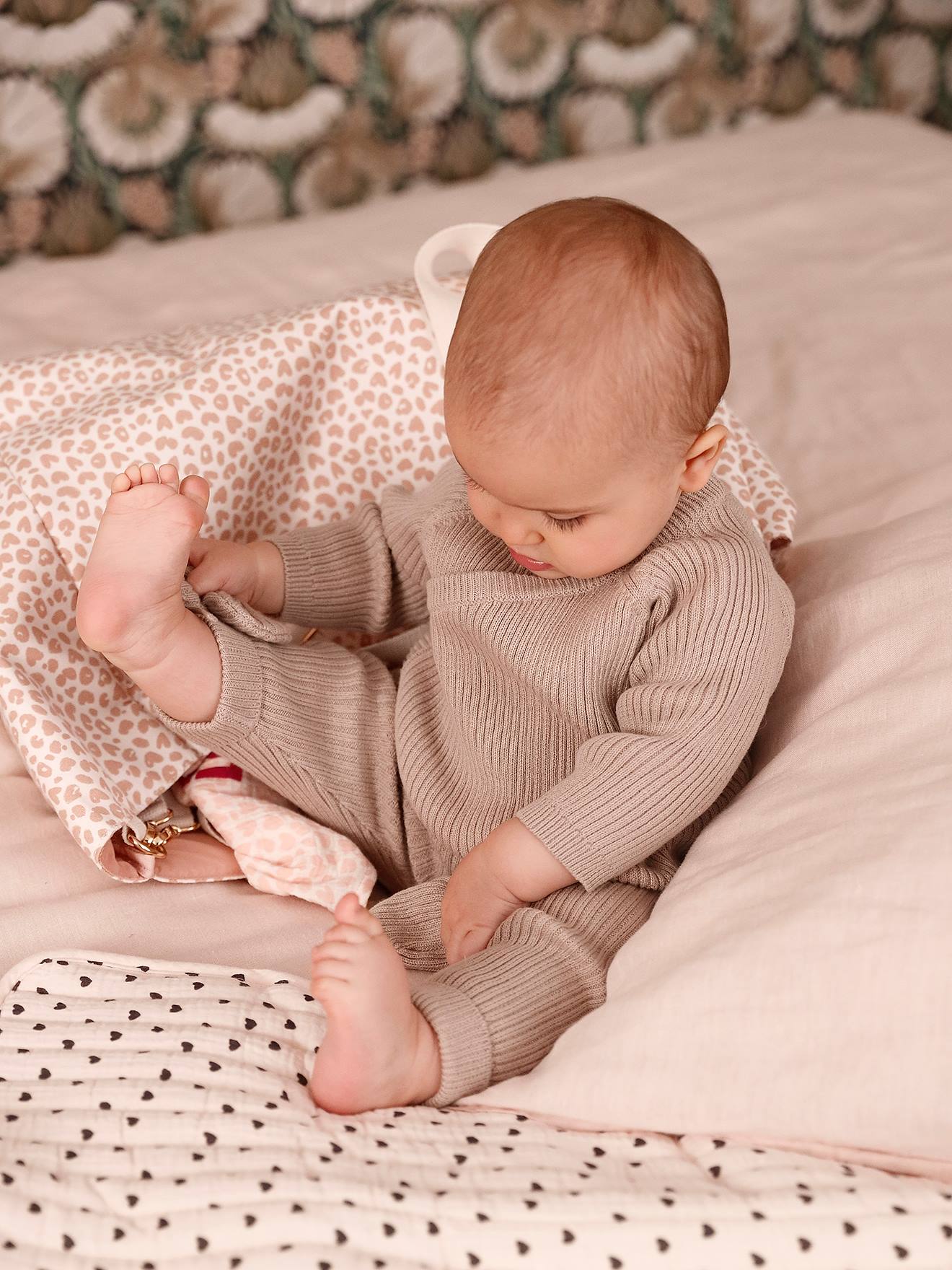 Brassière Bébé Naissance Tricot Point Mousse Coton Et Laine Vert D'eau