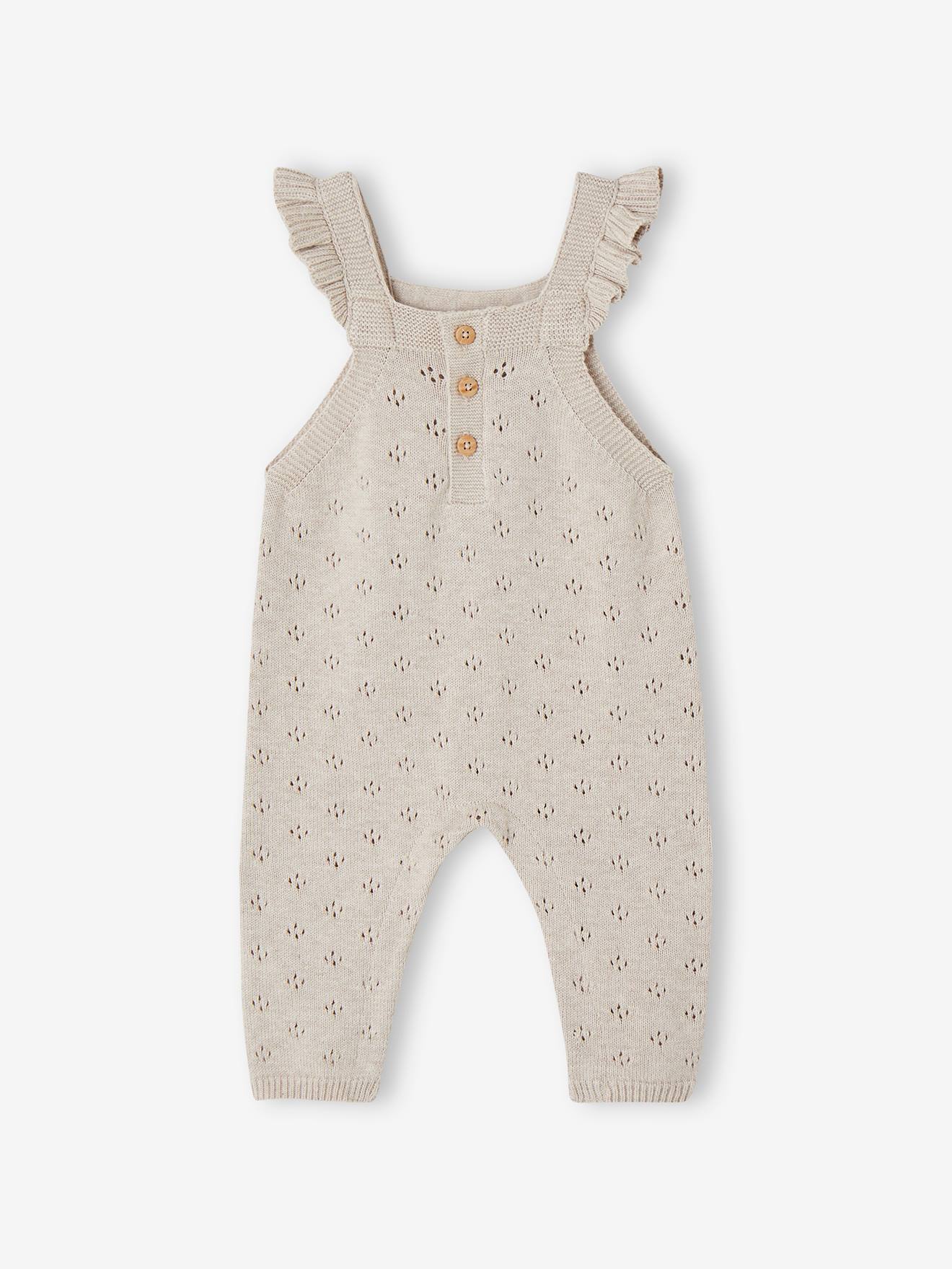 Vertbaudet Tuinbroek Van Tricot Baby's Met Schouderbandje En Ruches Gemêleerd Beige