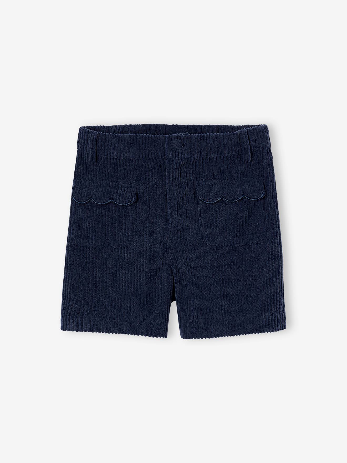 Vertbaudet Fluwelen Meisjesshort Met Zakken Met Festons Marineblauw