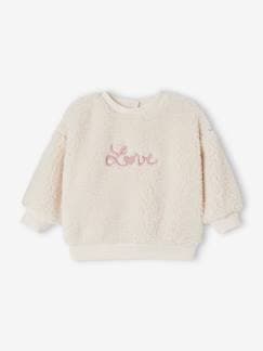 Bébé-Pull, gilet, sweat-Sweat-shirt brodé amour en sherpa bébé