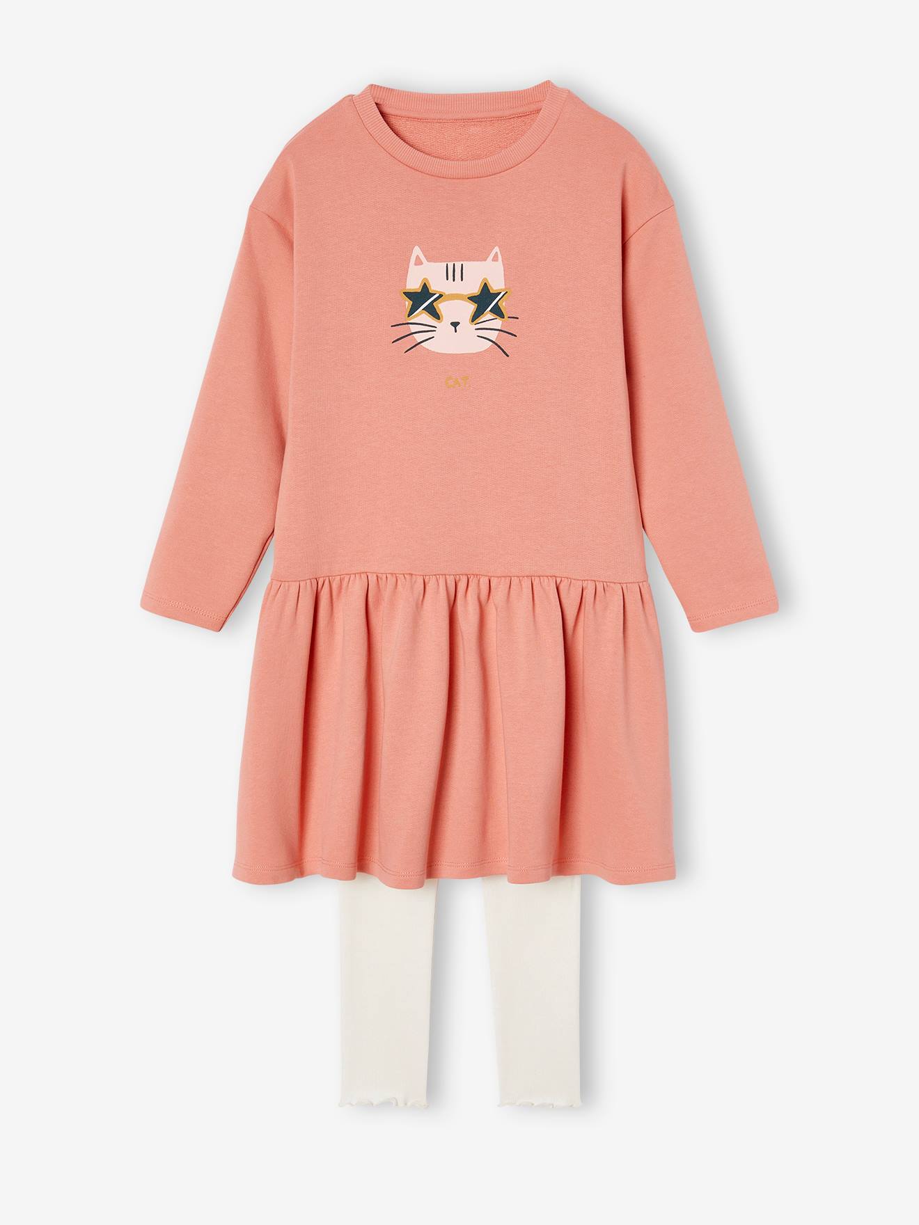 Vertbaudet Jurk Van Fleece En Legging Van Ribstof Meisjes Rouge