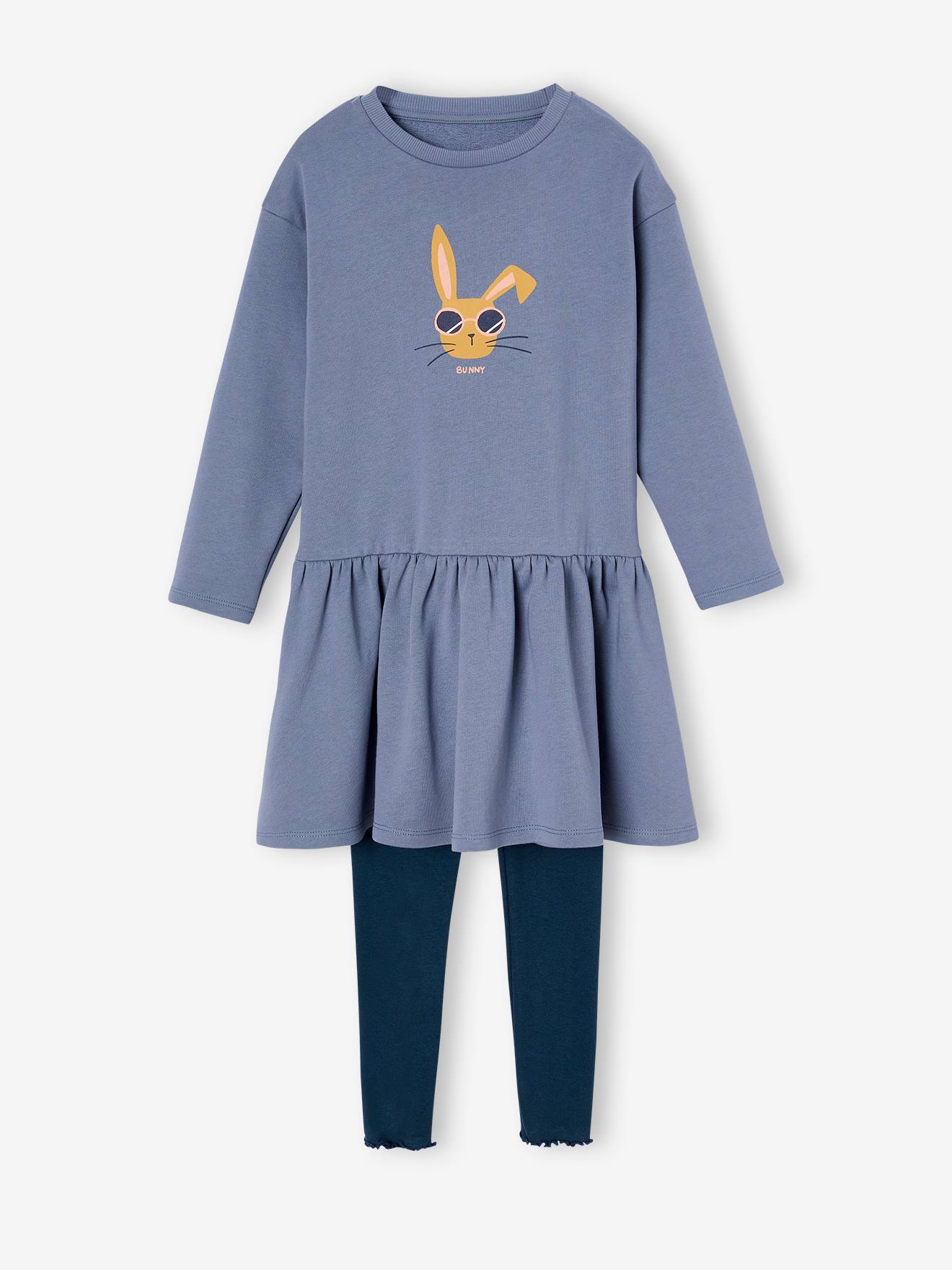 Vertbaudet Jurk Van Fleece En Legging Van Ribstof Meisjes Grijsblauw