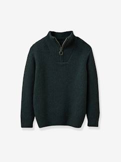 Jongens-Trui, vest, sweater-Trui-Trui met hoge kraag en rits CYRILLUS