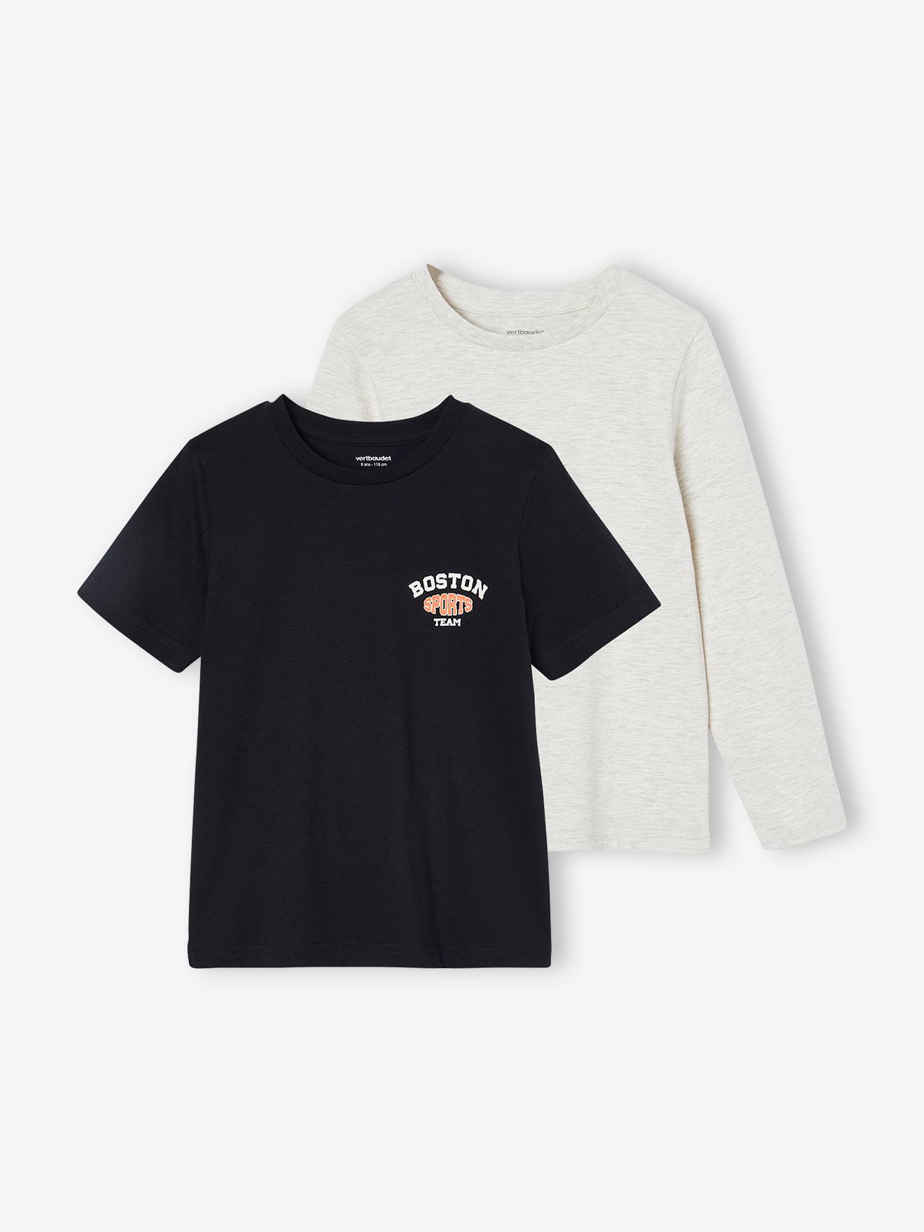 Lot De 4 T-shirts Garçon Manches Longues - 100% Coton Blanc - Col Côtes - Label Oeko-Tex Sans Substances Nocives
